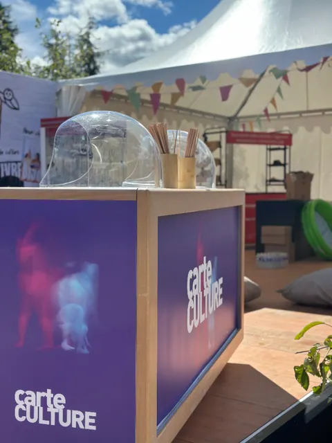 Festivaliers avec leur barbe à papa et le logo comestible