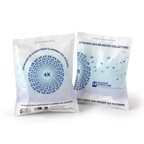 Sachet de goodies comestibles personnalisé Banque Populaire BFC, saveur crème brûlée