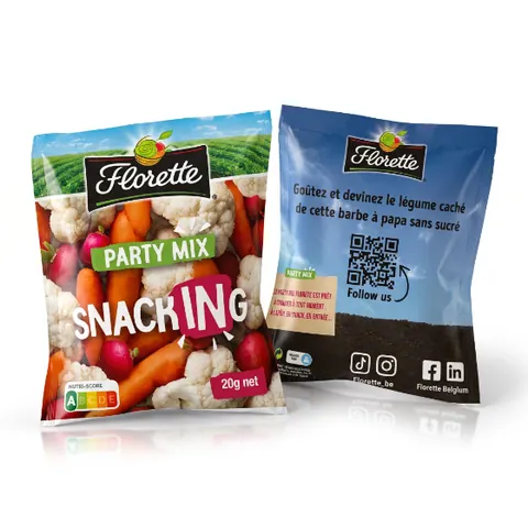 Sachet de barbe à papa sans sucre saveur carotte personnalisé Florette Party Mix