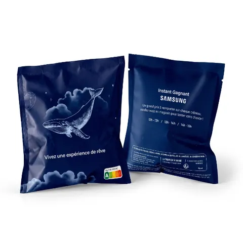 Sachet de barbe à papa sans sucre Samsung avec instant gagnant au dos