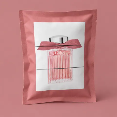 Sachet de barbe à papa framboise sans sucre personnalisé Chloé, conçu par l'équipe créa RE.SNACK pour l'agence Hopscotch