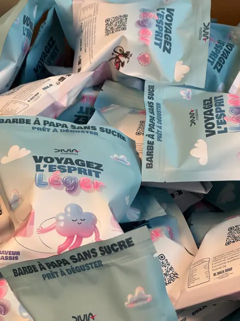 Sachets de barbe à papa sans sucre personnalisés Divia Mobilités, « Voyagez l'esprit léger »