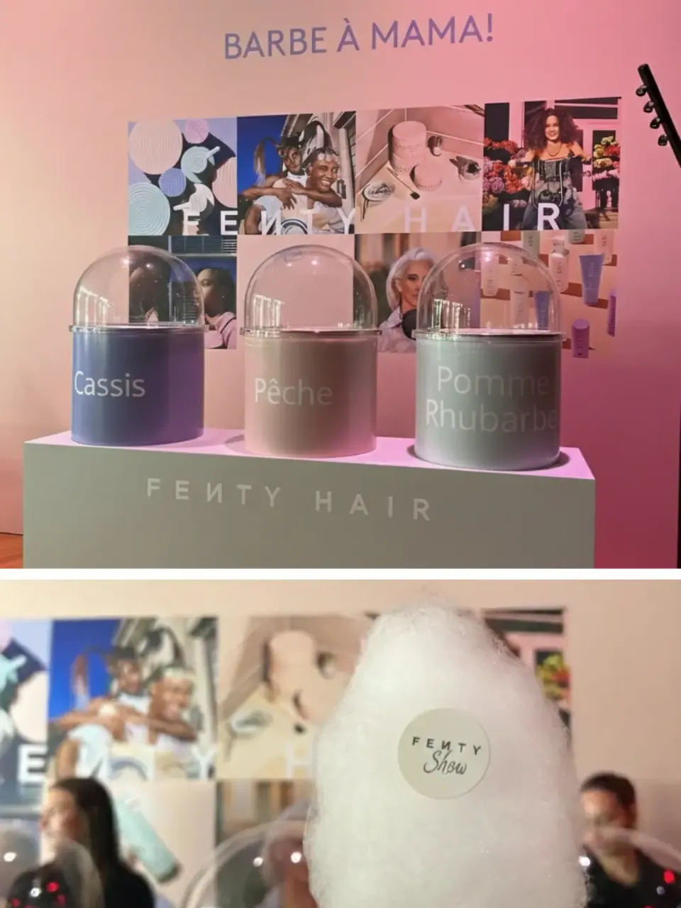 Stand barbe à papa 3 saveurs dans la direction artistique Fenty Hair